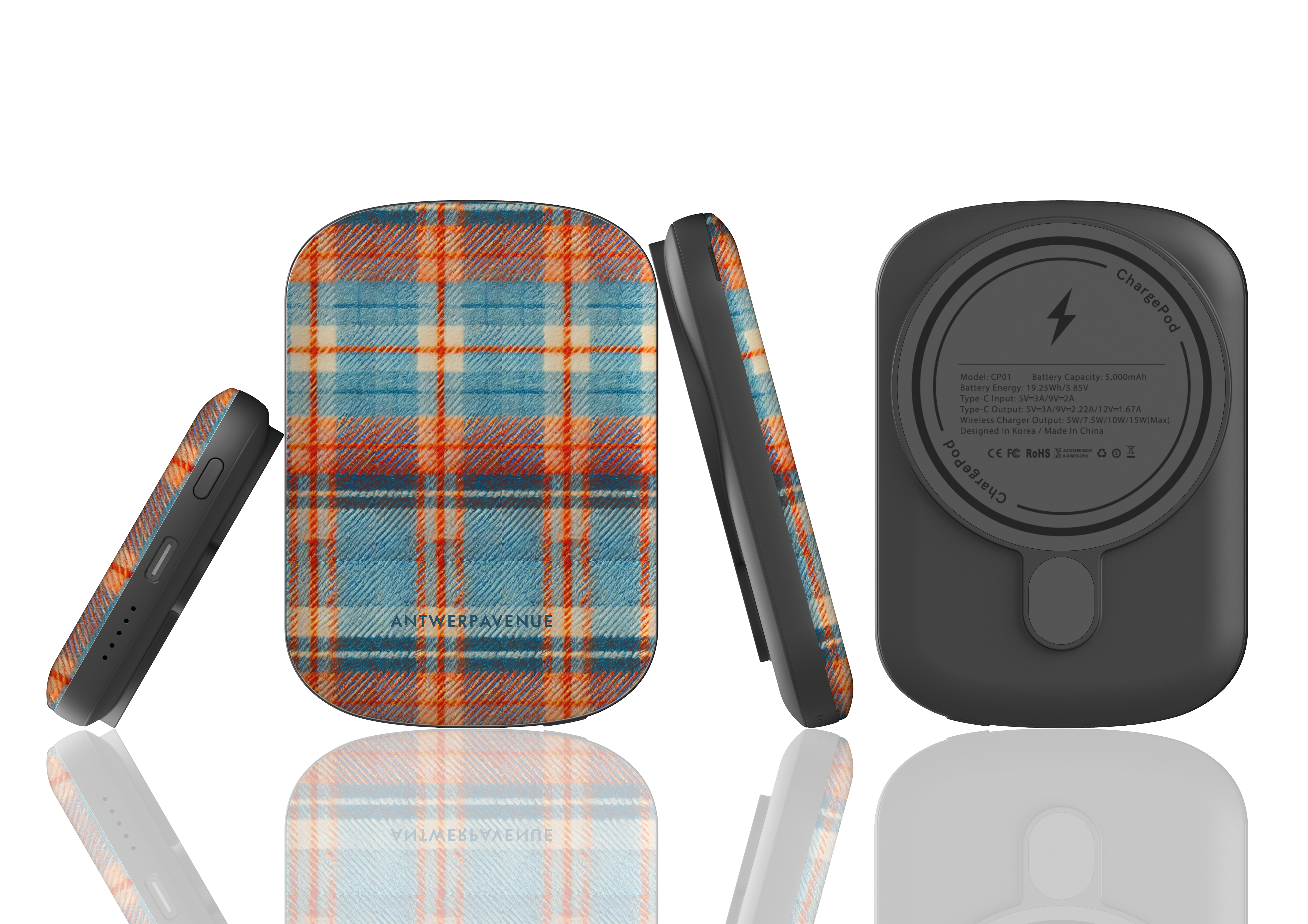 Teal Tartan - Magnetic Power Bank